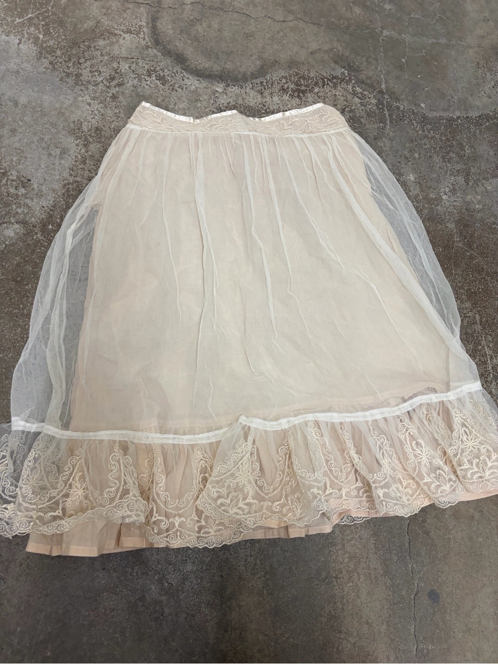 Sheer Lace Hem Midi Skirt in Beige whimsigoth fairy grunge